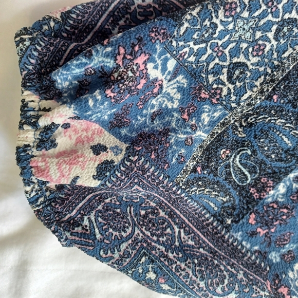 Emma & Michele 1X Tunic Style Dress Blue/Cream/Pink Pattern Lace Up Bust - Picture 10 of 12